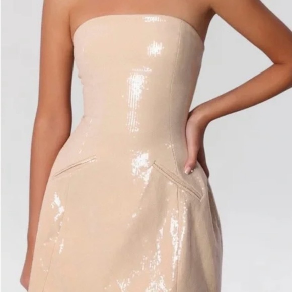 Chic Strapless Sequin Dress in Cream - Picture 1 of 5